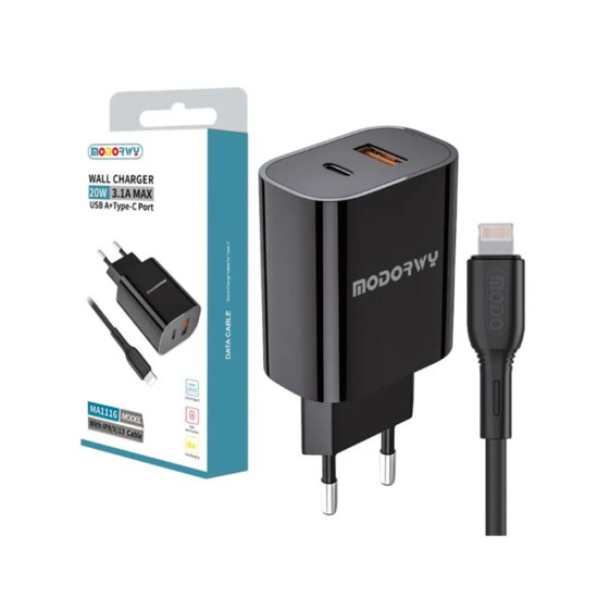 Modorwy PD Wall Charger MA1116 USB 2.0+Type-C with Lightning cable 5V 3.1A Black Modorwy PD Wall Charger MA1116 USB 2.0+Type-C with Lightning cable 5V 3.1A Black